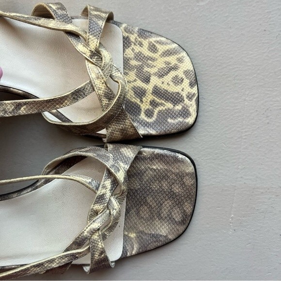 Phyliss Poland Tess Cream Snakeskin Leather Heeled Slide Sandals Women’s Size 6 - Picture 4 of 13